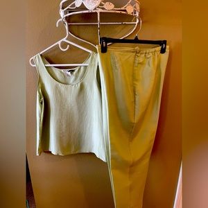 2 piece silk in Celadon. Soft and flattering. Tank style top and tapered pant